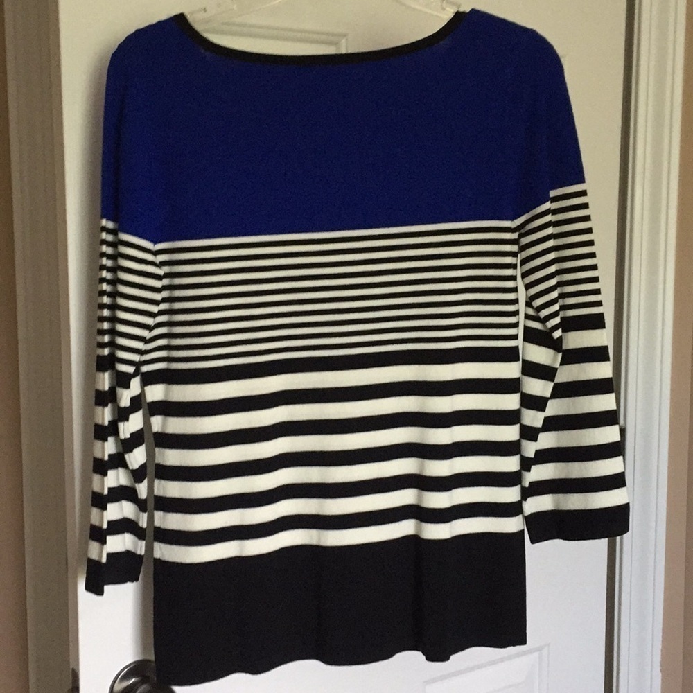 Spense Knit Top Women Size S Blue Black White Stripes Business Timeless Classic - Picture 9 of 11